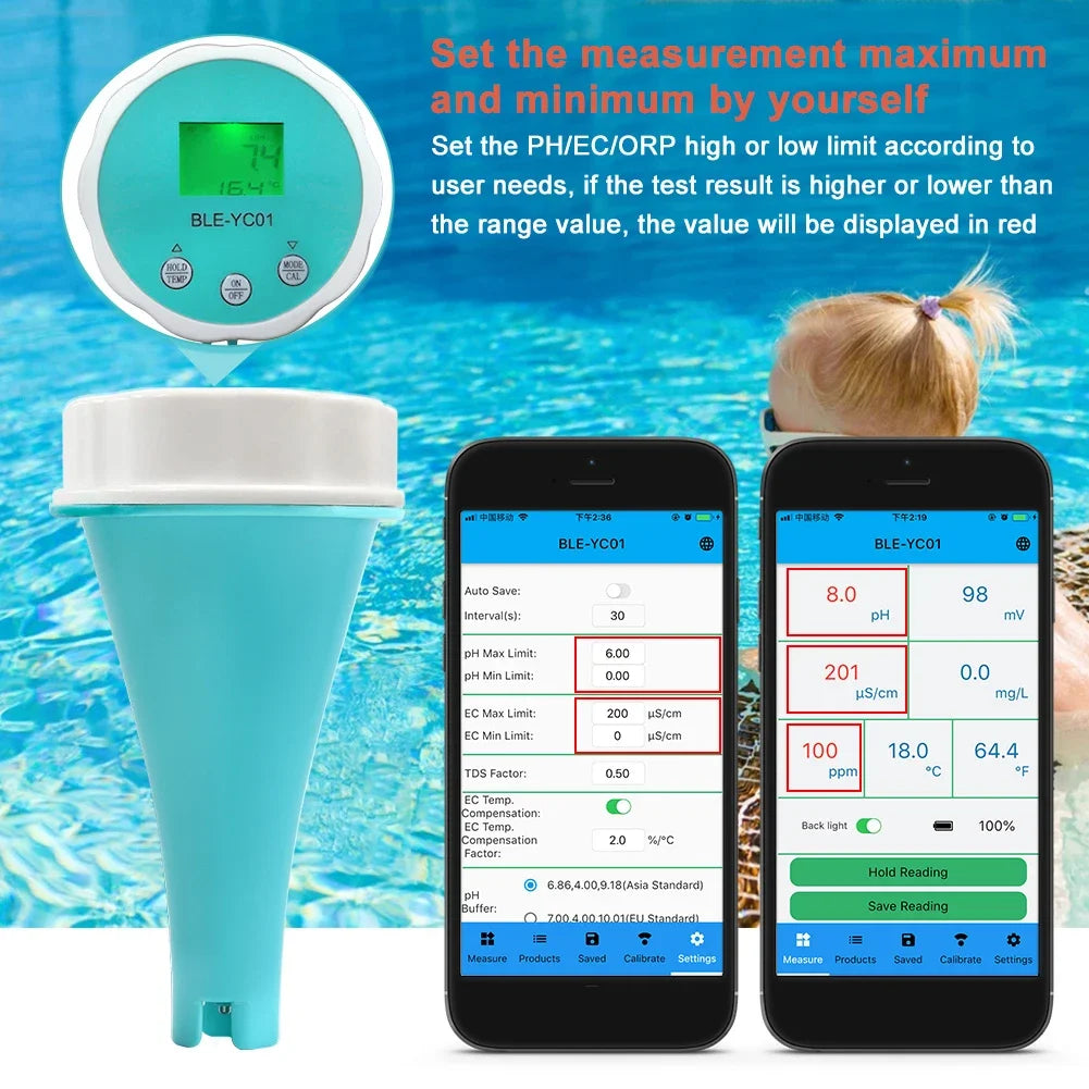 6 in 1 Residual Chlorine Monitor with Backlit LCD for Home Pool Water Quality Testing - Wellness Outdoor Gear