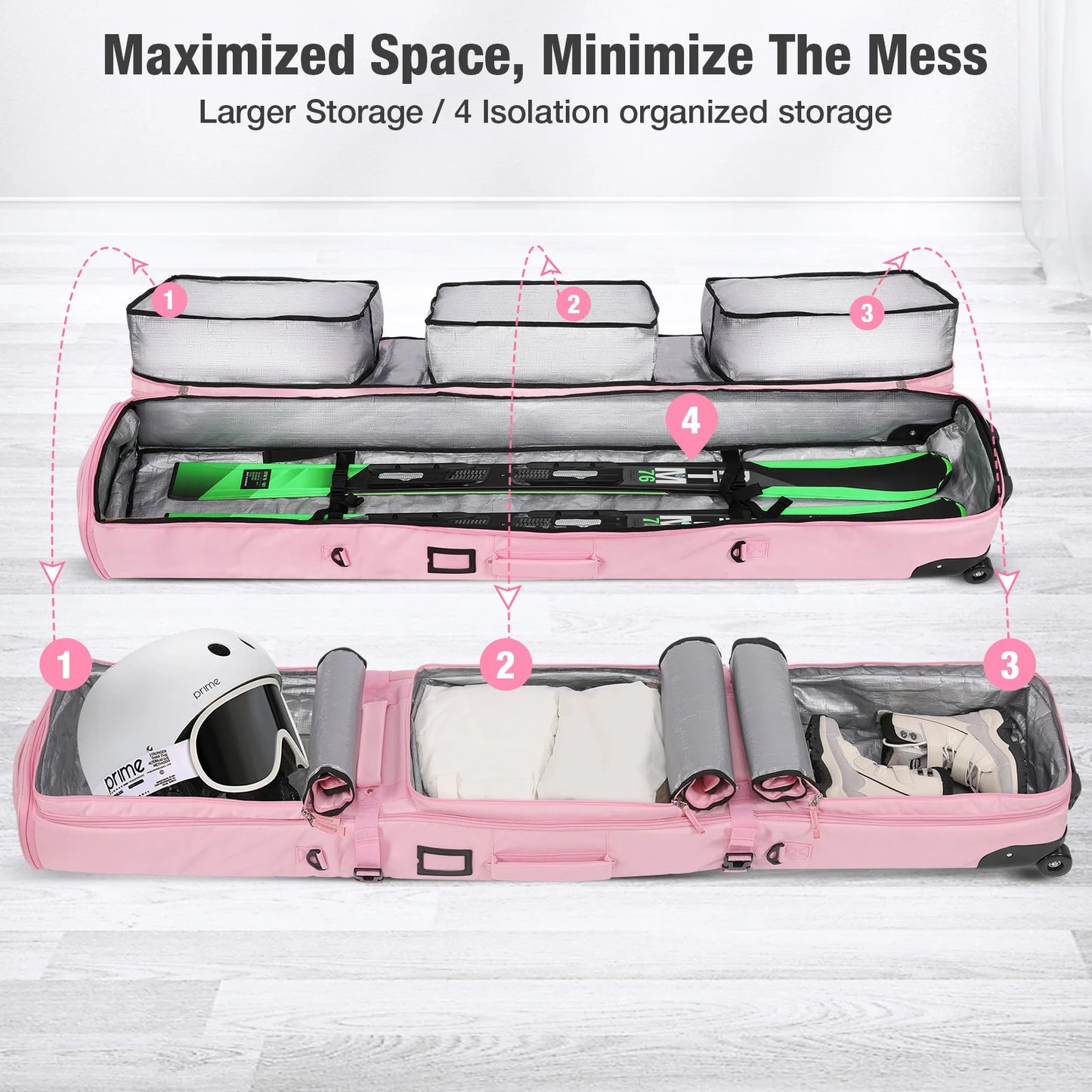Warmounts Ski Bag With Rolling Wheels Waterproof Storage - Wellness Outdoor Gear