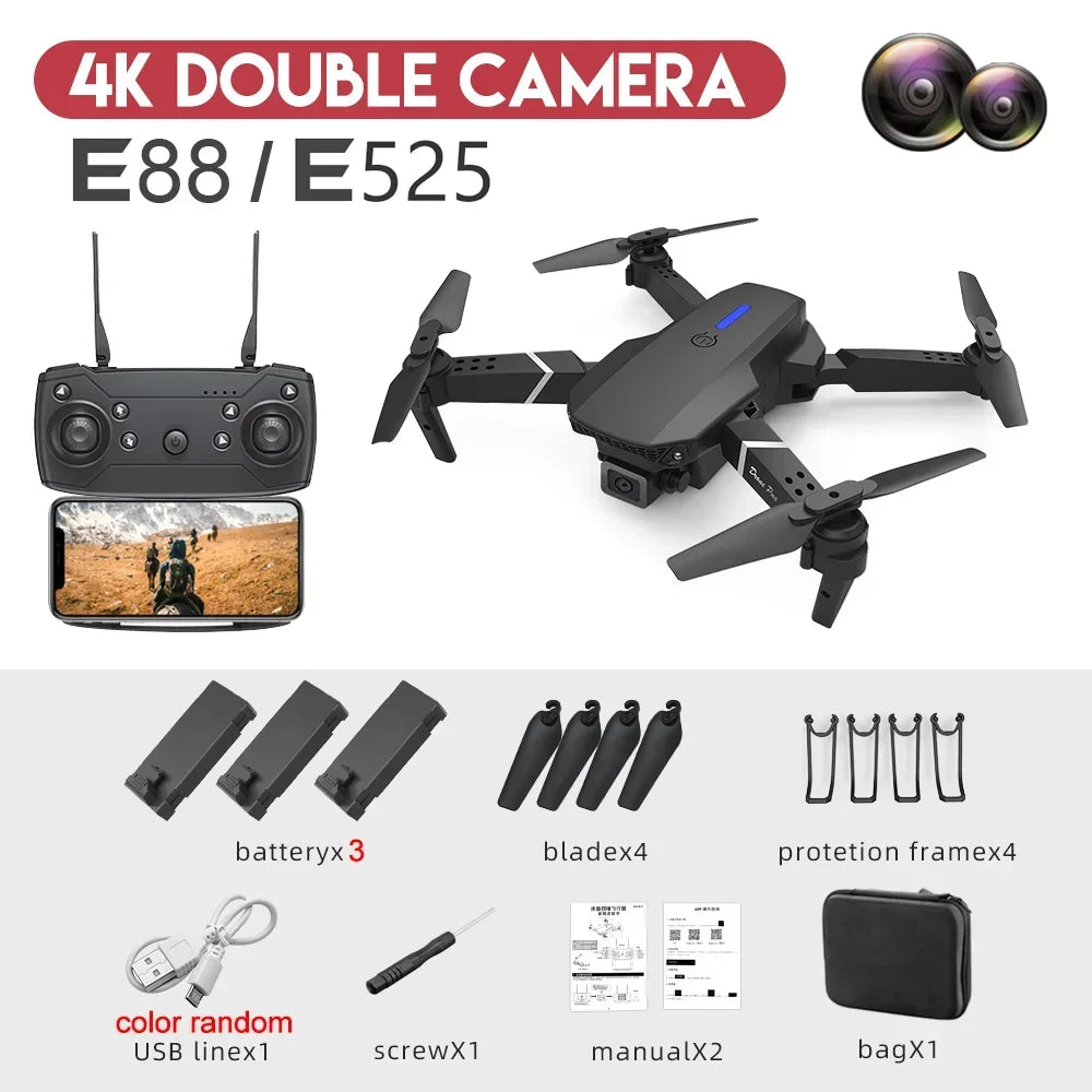 E88Pro 4K RC Drone With 1080P Dual HD Camera And 3 Batteries For Aerial Photography - Wellness Outdoor Gear