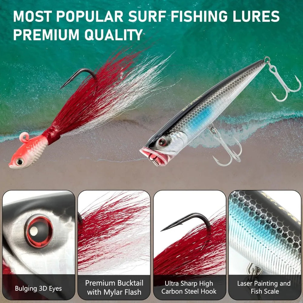 Surf Rod and Reel Combination for Saltwater Fishing with 50Lb Braided Line and Gear Set - Wellness Outdoor Gear