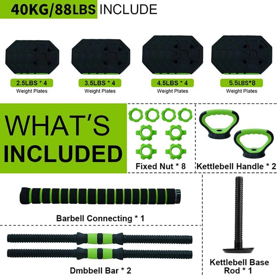 66lbs 88lbs 4 in 1 Adjustable Kettlebell Dumbbell Set for Home Gym Strength Training - Wellness Outdoor Gear