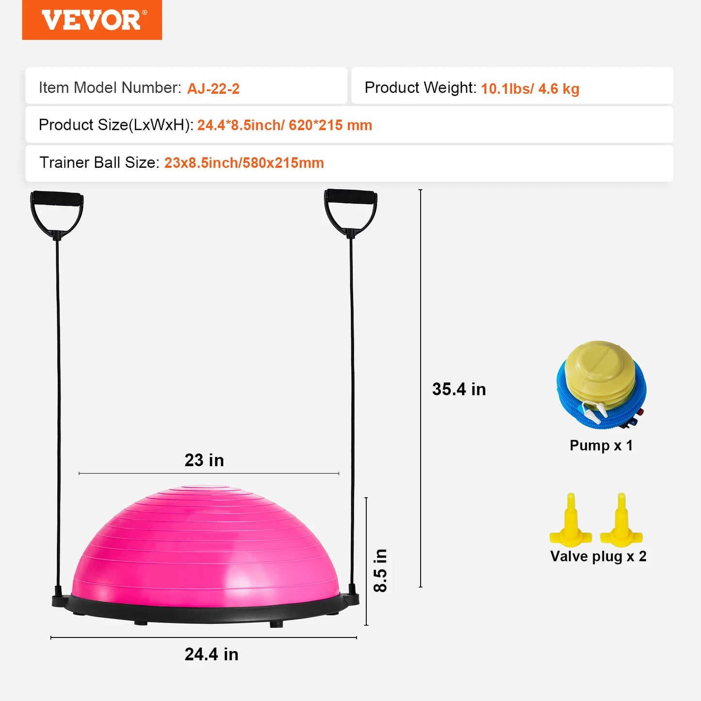 VEVOR 23 Inch Half Exercise Ball Trainer with Resistance Bands for Stability and Balance - Wellness Outdoor Gear