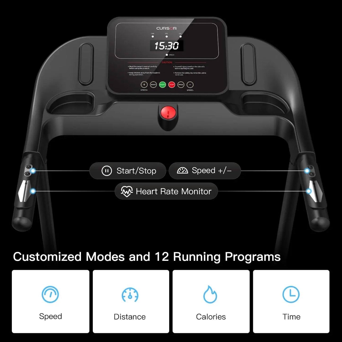 Home Folding Treadmill with Pulse Sensors and 2.5 HP Quiet Brushless Motor for Cardio - Wellness Outdoor Gear