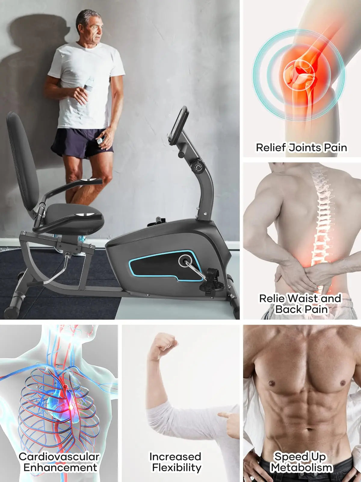 Recumbent Exercise Bike for Home with Adjustable Seat and 8 Resistance Levels - Wellness Outdoor Gear