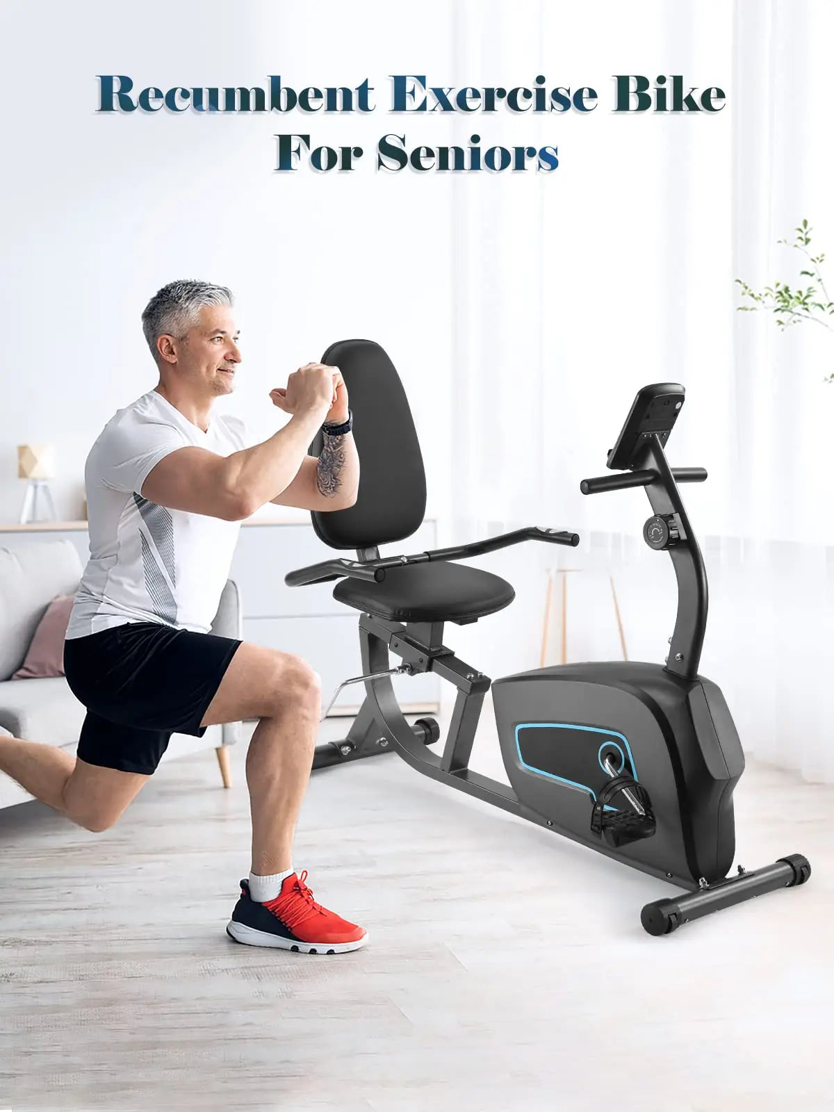 Recumbent Exercise Bike for Home with Adjustable Seat and 8 Resistance Levels - Wellness Outdoor Gear