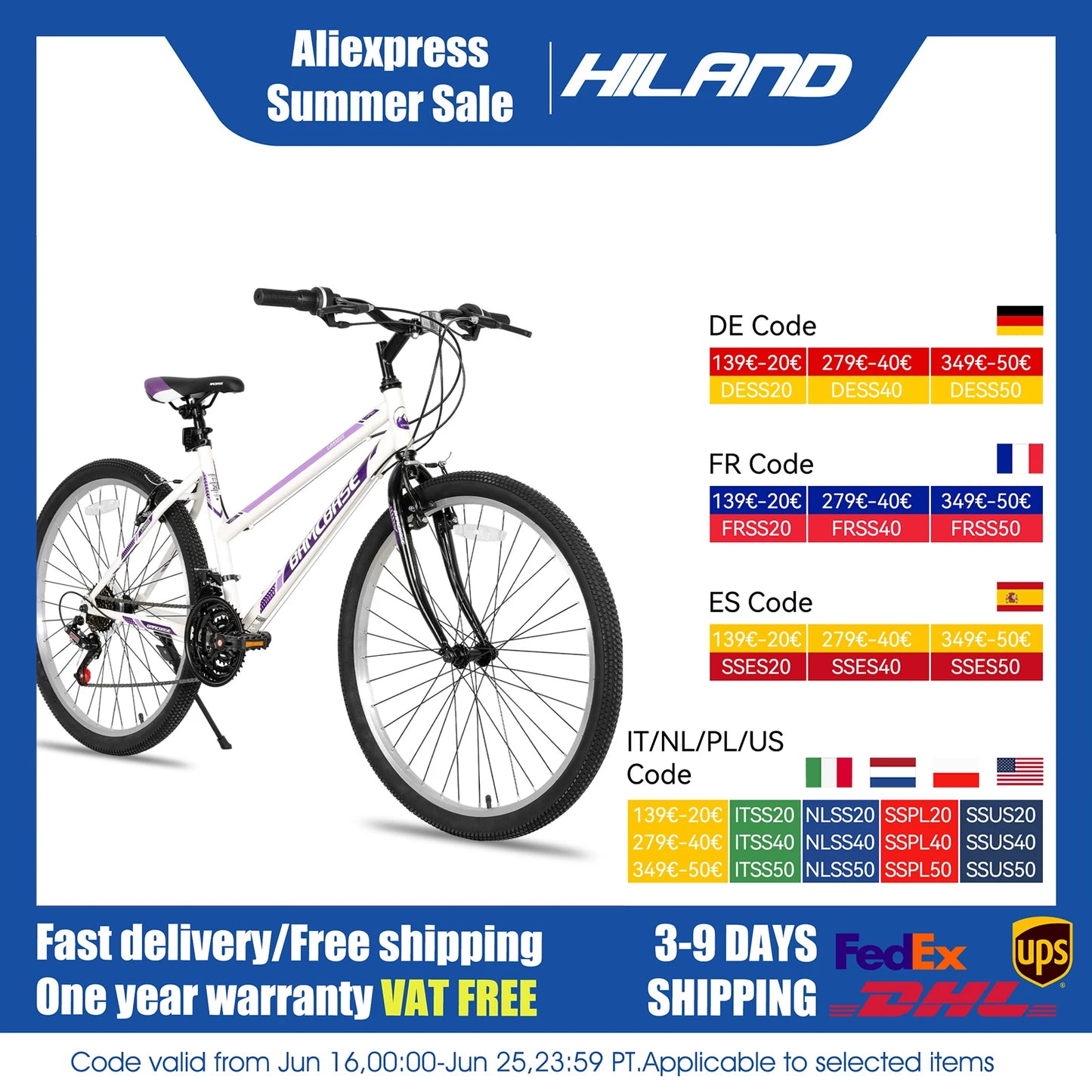 HILAND Bamcbase Women’s 21 Speed Mountain Bike for Adults 24 26 Inch Hybrid Commuter - Wellness Outdoor Gear
