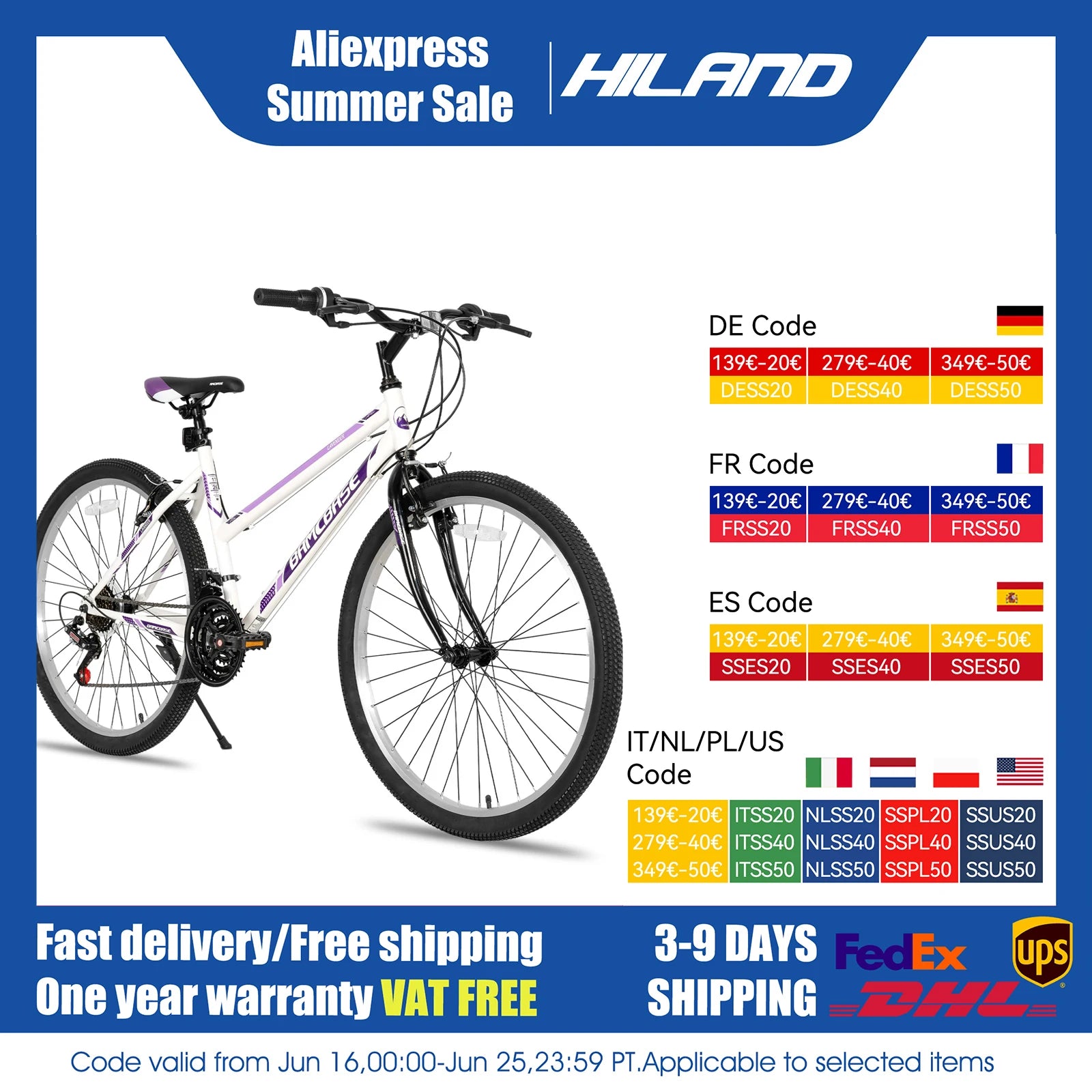 HILAND Bamcbase Women’s 21 Speed Mountain Bike for Adults 24 26 Inch Hybrid Commuter - Wellness Outdoor Gear