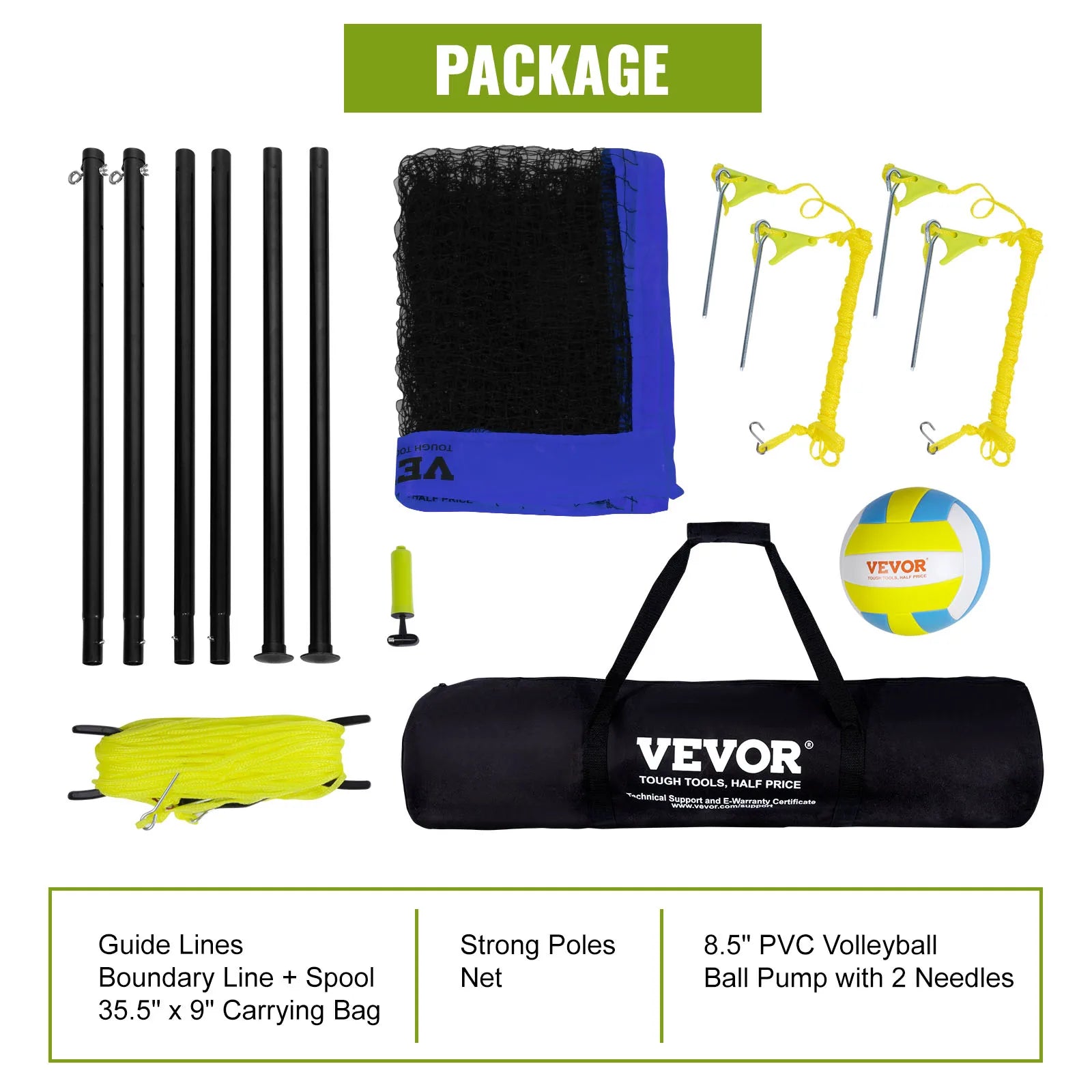 Portable Adjustable Volleyball Net System with Steel Poles and Carrying Bag for Outdoor Fun - Wellness Outdoor Gear