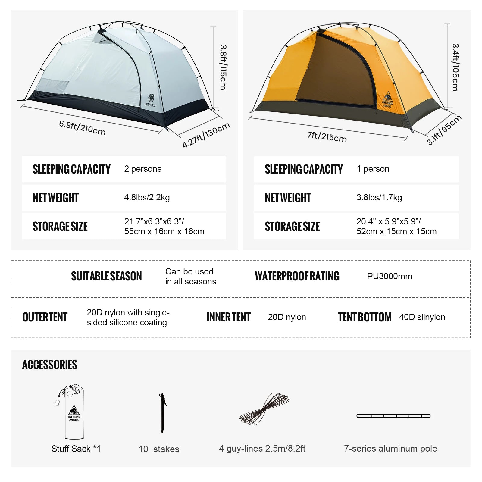 OneTigris Stella AllSeason 2 Person CampingAdventure Tent Waterproof Outdoor Gear - Wellness Outdoor Gear