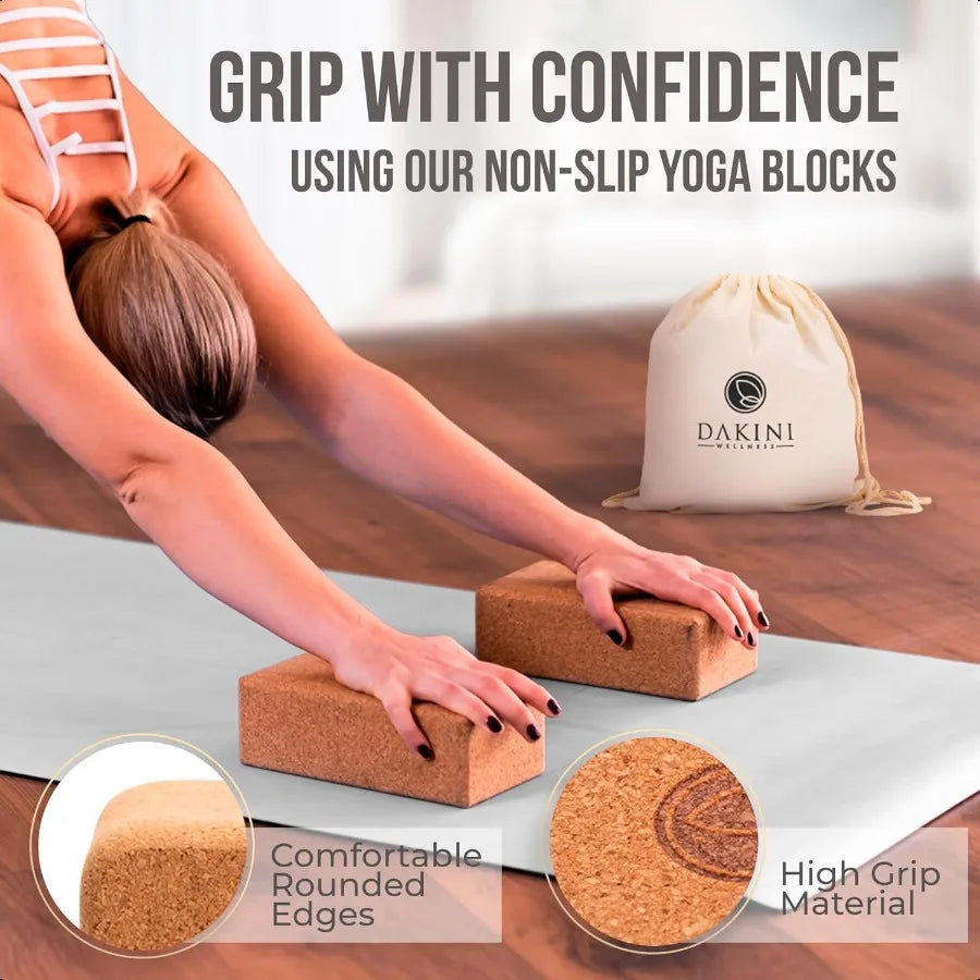 Cork Yoga Blocks 2 Pack With Strap Natural High Density - Wellness Outdoor Gear