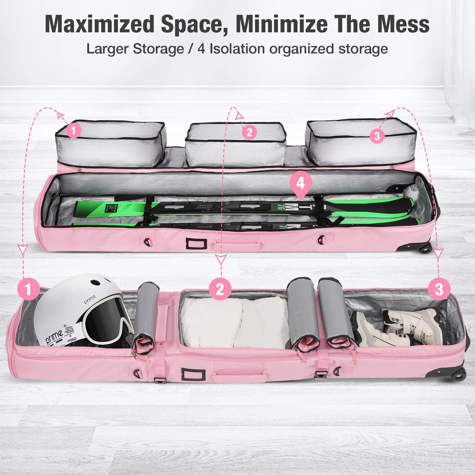 Warmounts Ski Bag With Rolling Wheels Waterproof Storage - Wellness Outdoor Gear