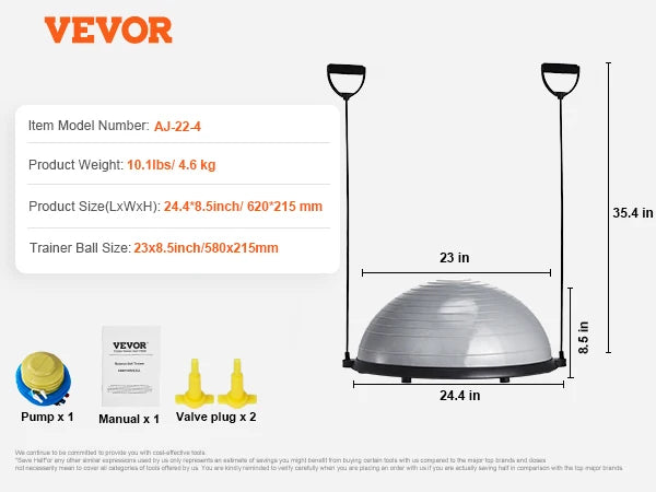 VEVOR 23 Inch Half Exercise Ball Trainer with Resistance Bands for Stability and Balance - Wellness Outdoor Gear