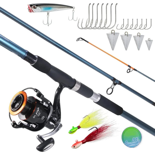 Surf Rod and Reel Combination for Saltwater Fishing with 50Lb Braided Line and Gear Set - Wellness Outdoor Gear