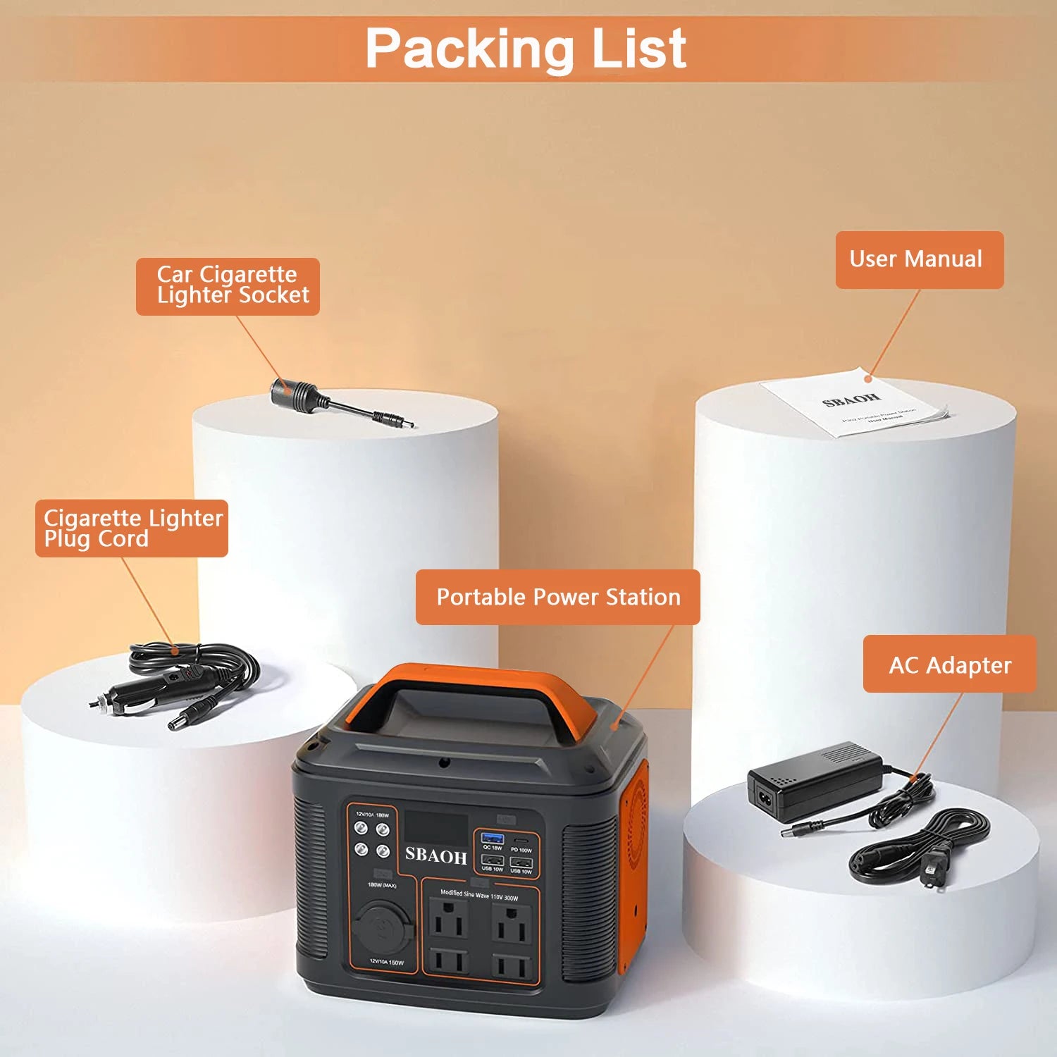 SBAOH Portable Power Station 300W 296Wh Solar Generator - Wellness Outdoor Gear