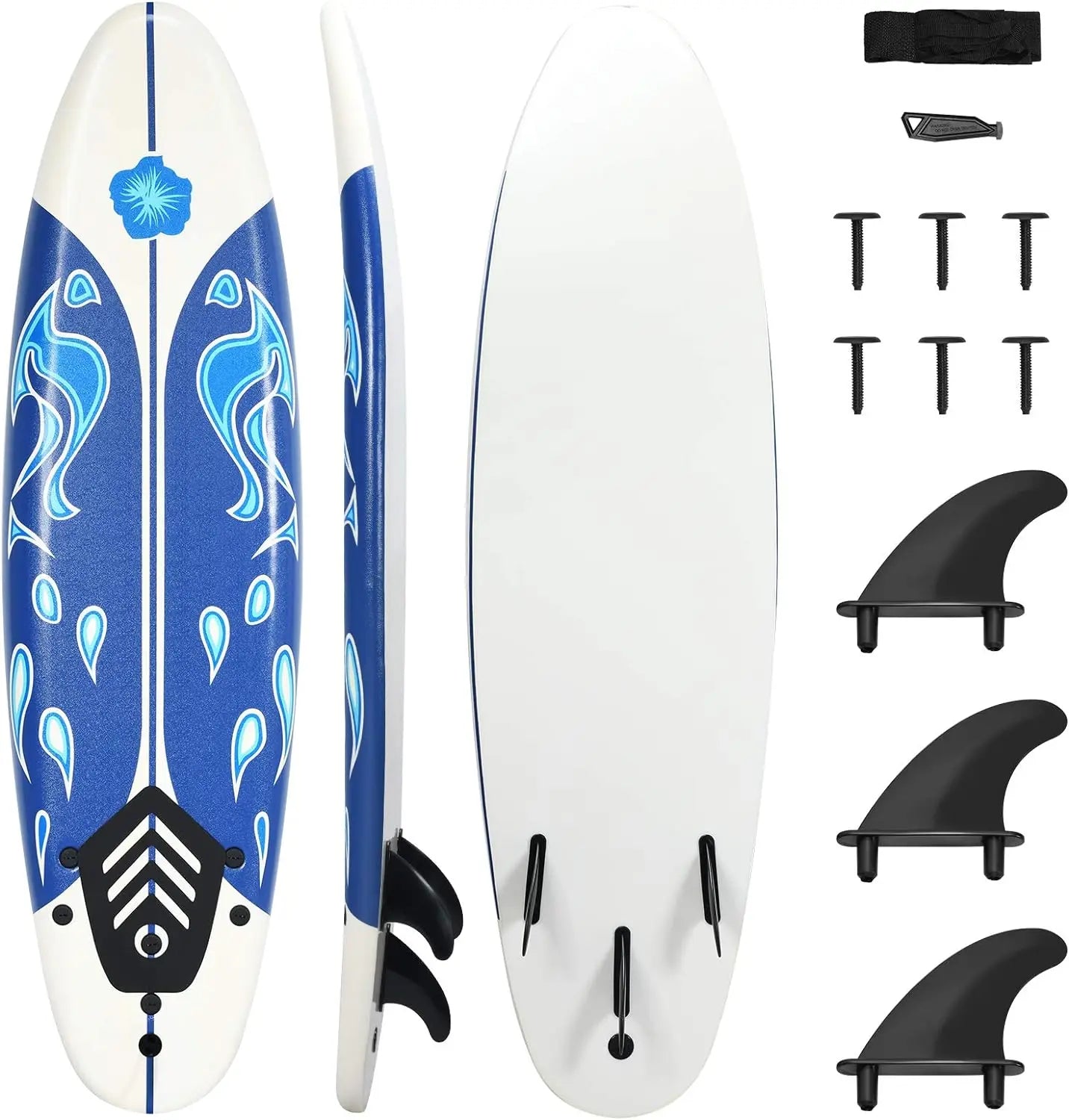 GYMAX 6 Foot Surfboard with Removable Fins and Protective Leash for Surfing and Yoga - Wellness Outdoor Gear