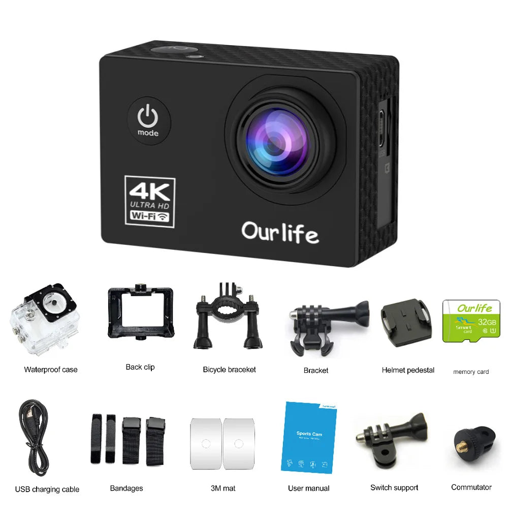 Ultra HD 4K Action Camera with Wi-Fi 16MP 2 Inch Screen 170 Degree Wide Angle - Wellness Outdoor Gear