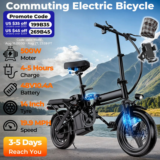 Lelekuai 500W Folding Electric Bike 20 MPH 48V Battery - Wellness Outdoor Gear