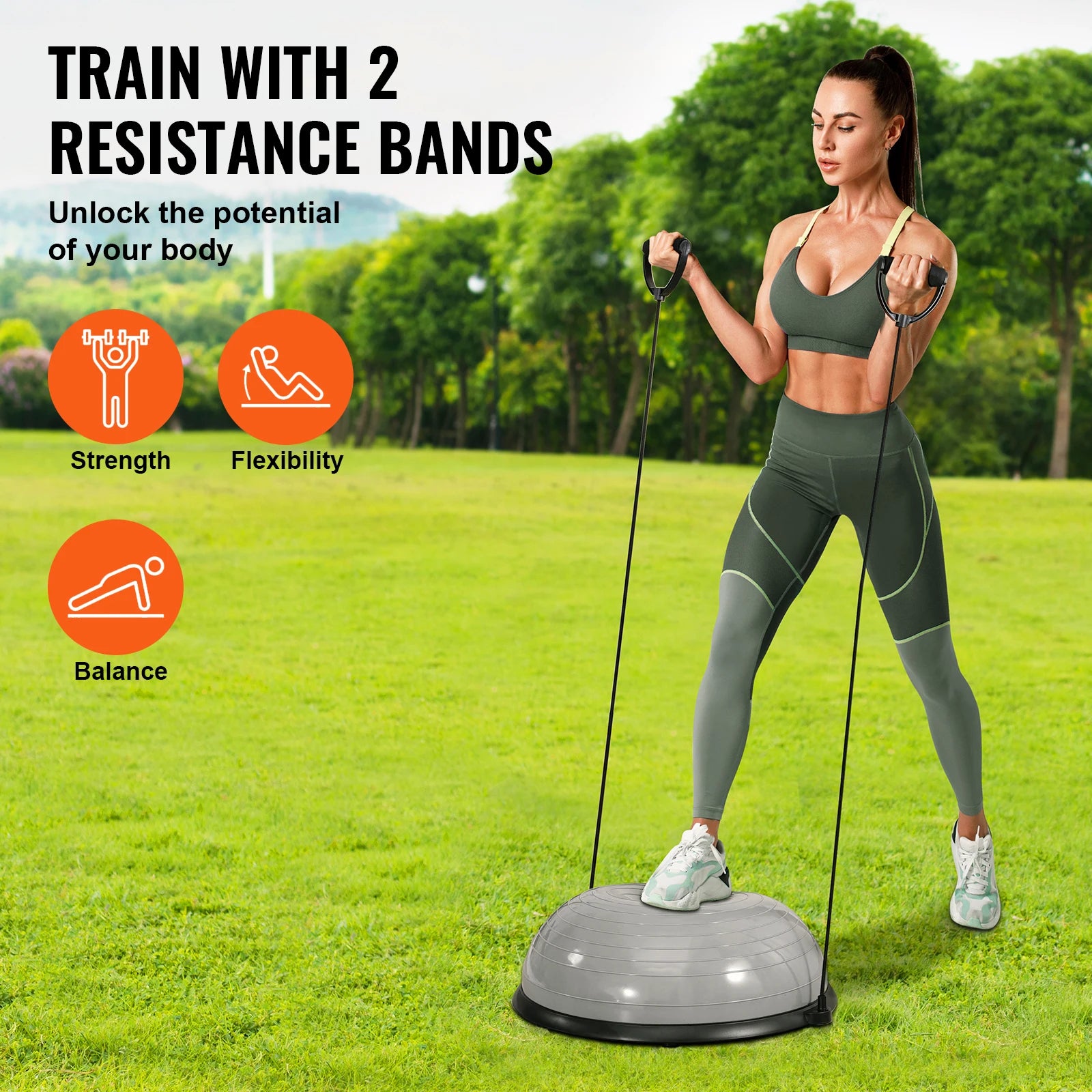 VEVOR 23 Inch Half Exercise Ball Trainer with Resistance Bands for Stability and Balance - Wellness Outdoor Gear