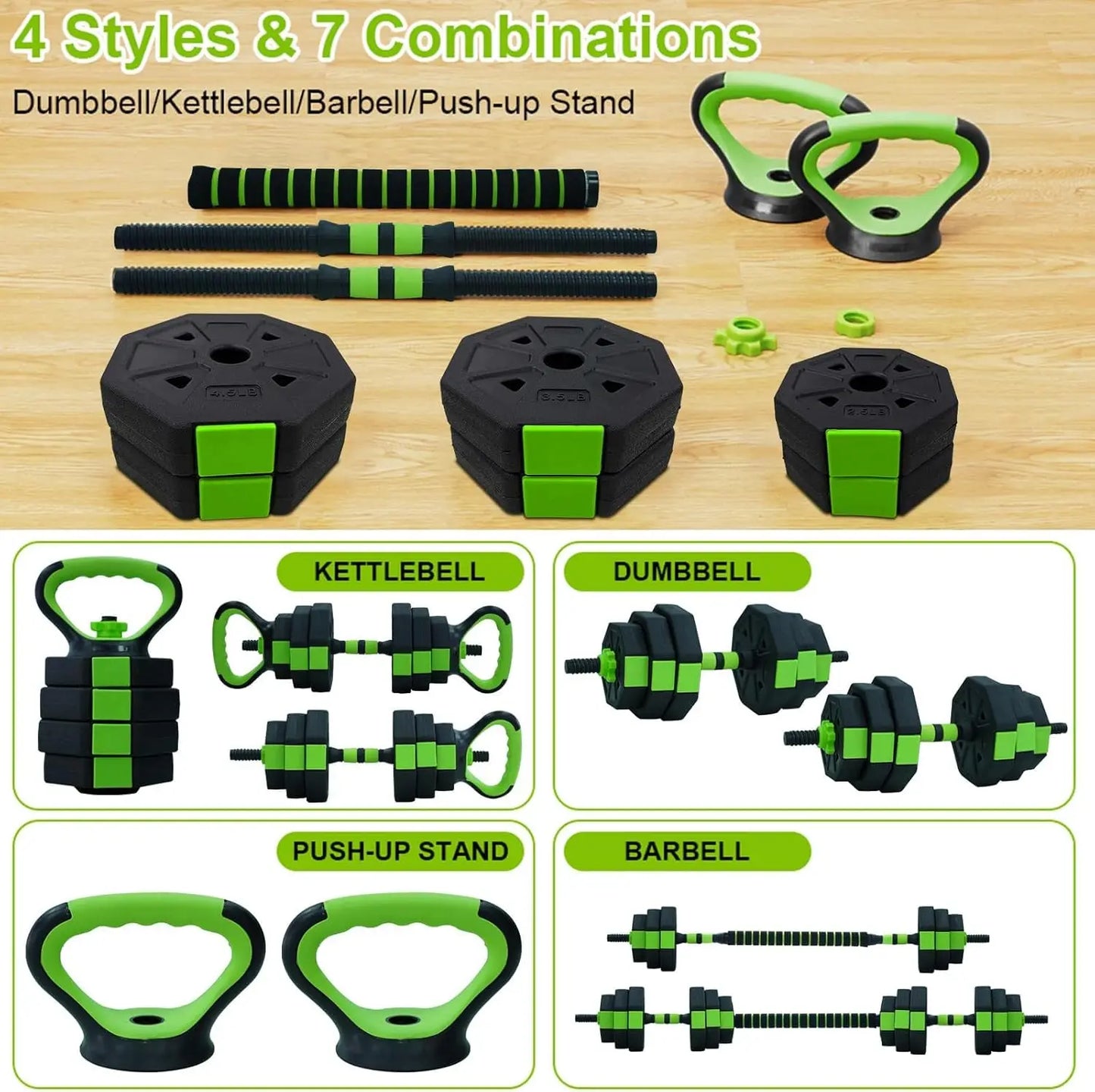 66lbs 88lbs 4 in 1 Adjustable Kettlebell Dumbbell Set for Home Gym Strength Training - Wellness Outdoor Gear