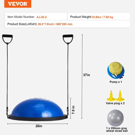 VEVOR 23 Inch Half Exercise Ball Trainer with Resistance Bands for Stability and Balance - Wellness Outdoor Gear