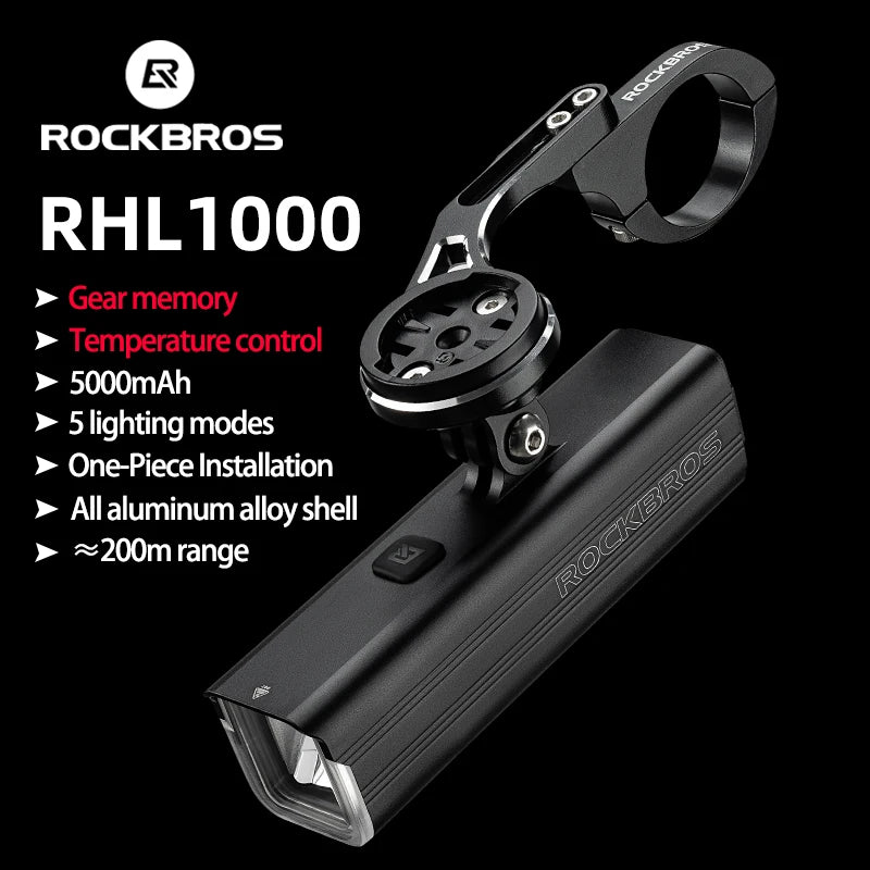 ROCKBROS 1000LM IPX6 Rainproof Rechargeable Bike Front Light for Cycling Adventures - Wellness Outdoor Gear