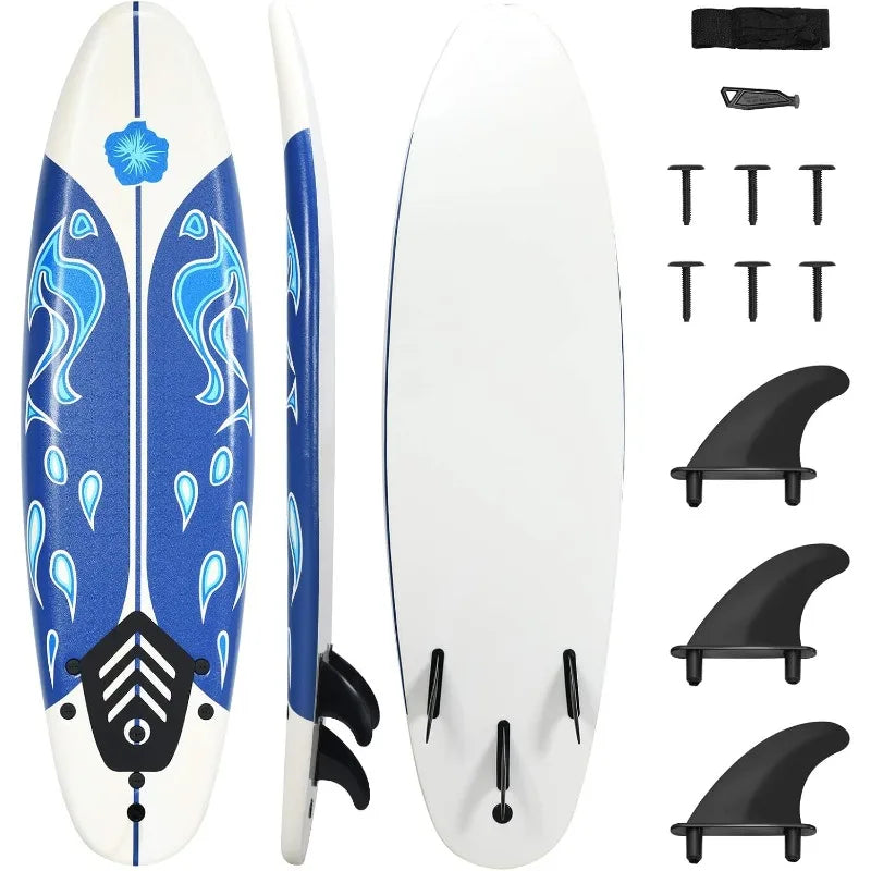 GYMAX 6 Foot Surfboard with Removable Fins and Protective Leash for Surfing and Yoga - Wellness Outdoor Gear