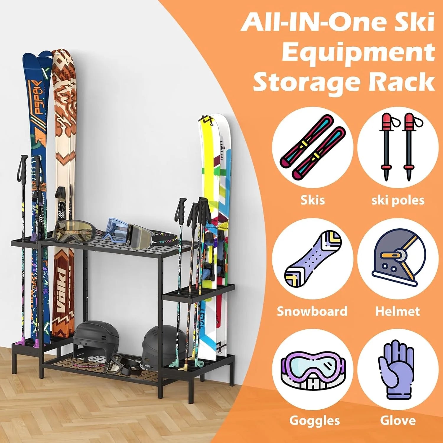 Hign Concerned Ski Storage Rack System 6 Pair Organizer - Wellness Outdoor Gear