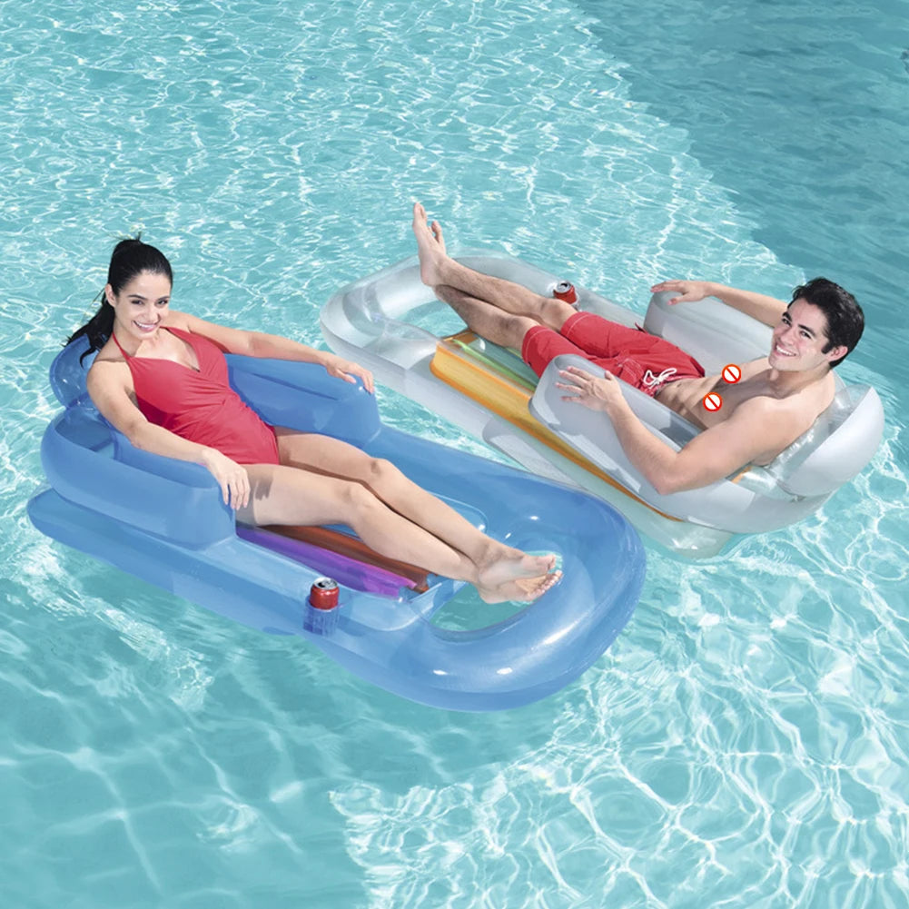 Inflatable Water Sports Floating Seat Portable Summer Swim Float with Backrest and Cup Holder - Wellness Outdoor Gear