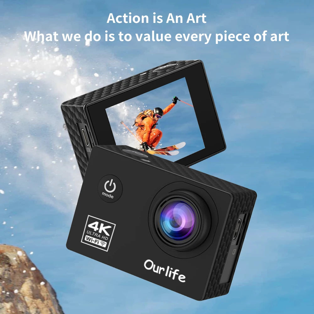 Ultra HD 4K Action Camera with Wi-Fi 16MP 2 Inch Screen 170 Degree Wide Angle - Wellness Outdoor Gear