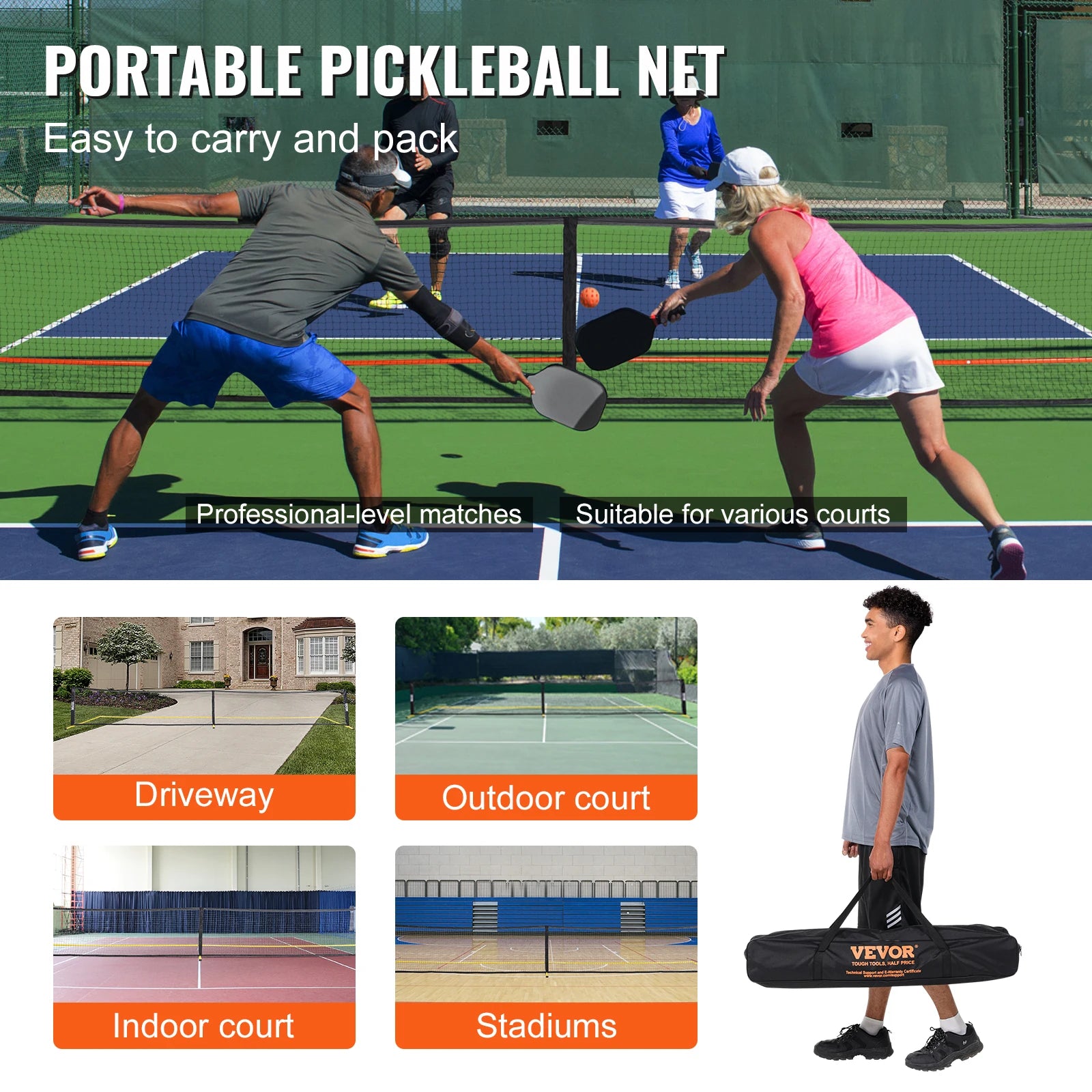 VEVOR Portable Pickleball Net System 22FT Official Size Indoor Outdoor with Court Line - Wellness Outdoor Gear