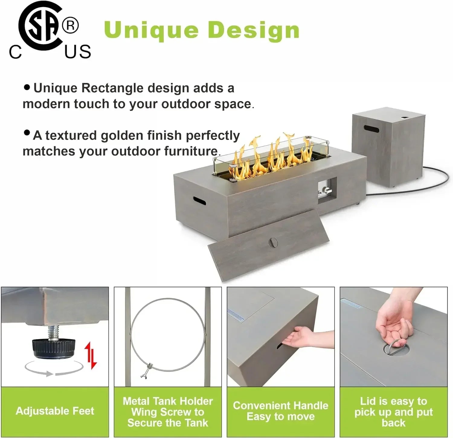 XMSJ Outdoor Propane Fire Pit Table 50,000 BTU Patio - Wellness Outdoor Gear