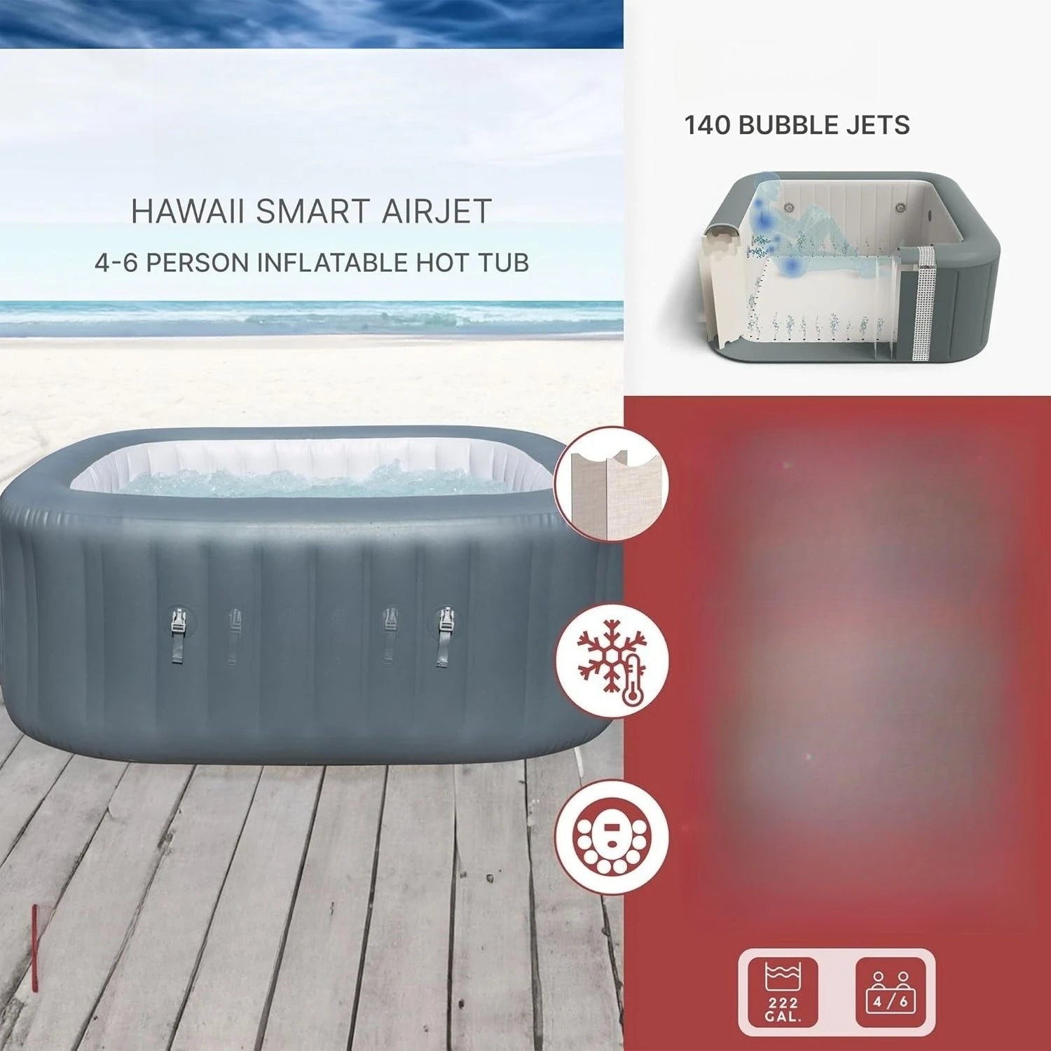 XMSJH SaluSpa AirJet Inflatable Hot Tub With 114 AirJets - Wellness Outdoor Gear
