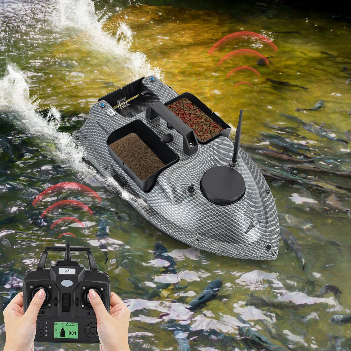 52W RC Fishing Bait Boat With LCD Screen Wind Resistant