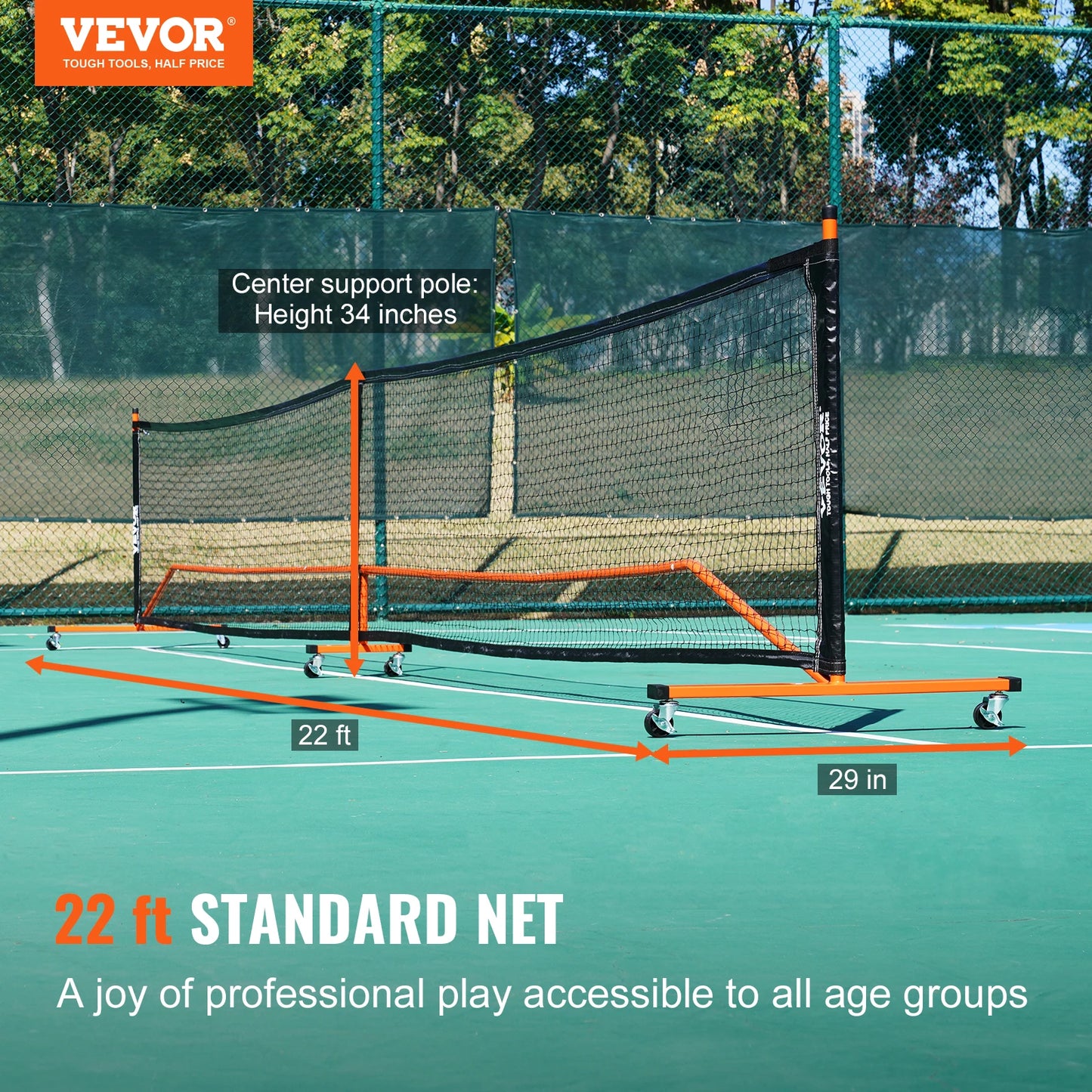 VEVOR Portable Pickleball Net System 22FT Official Size Indoor Outdoor with Court Line - Wellness Outdoor Gear