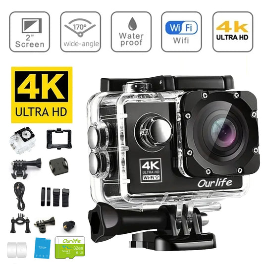 Ultra HD 4K Action Camera with Wi-Fi 16MP 2 Inch Screen 170 Degree Wide Angle - Wellness Outdoor Gear