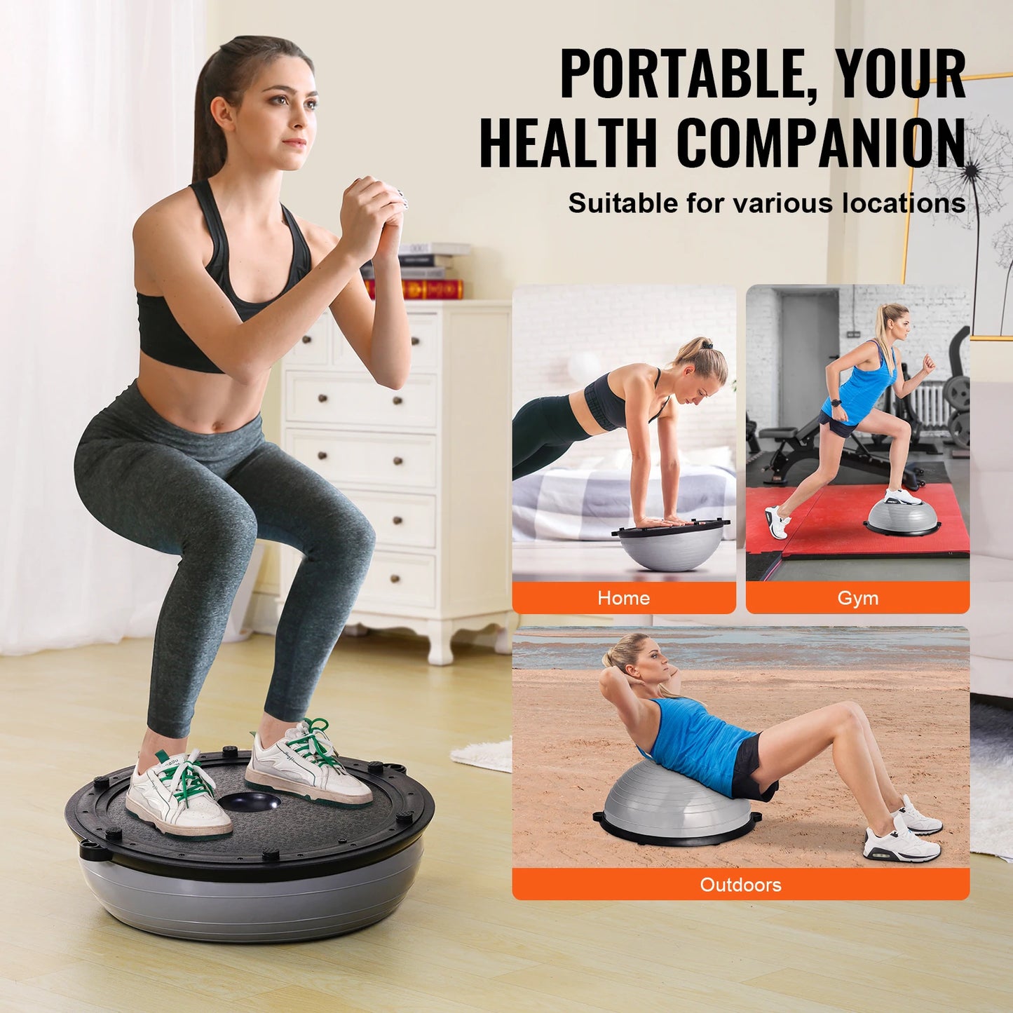 VEVOR 23 Inch Half Exercise Ball Trainer with Resistance Bands for Stability and Balance - Wellness Outdoor Gear