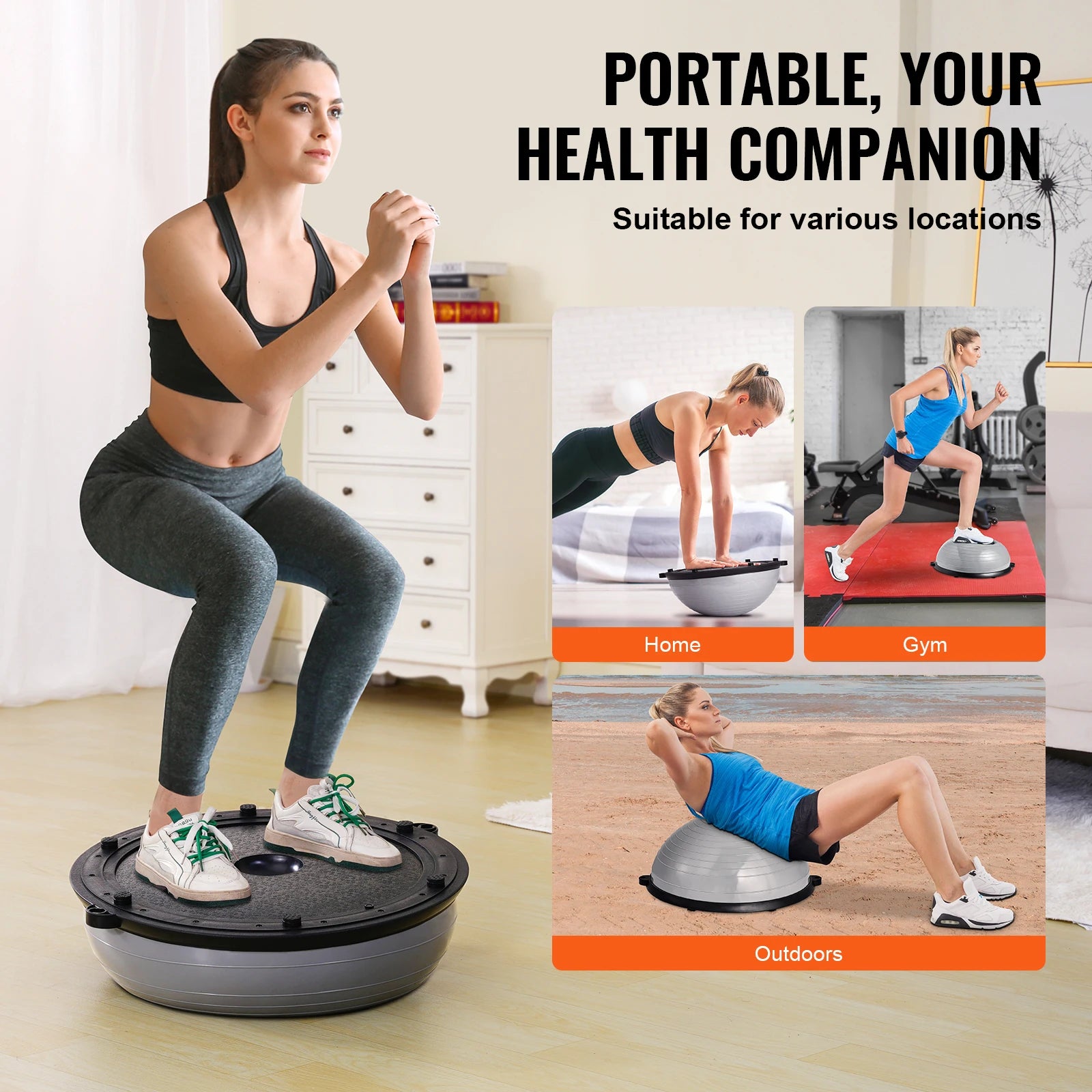 VEVOR 23 Inch Half Exercise Ball Trainer with Resistance Bands for Stability and Balance - Wellness Outdoor Gear