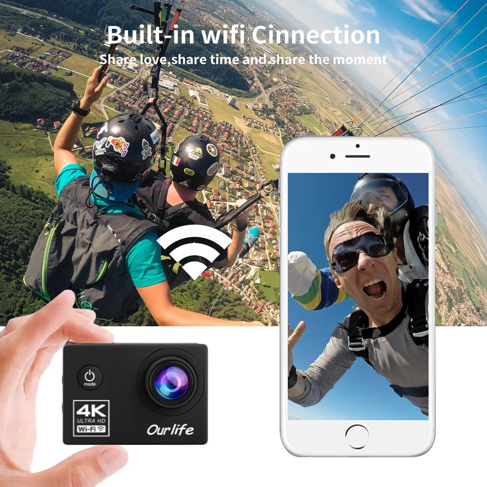 Ultra HD 4K Action Camera with Wi-Fi 16MP 2 Inch Screen 170 Degree Wide Angle - Wellness Outdoor Gear