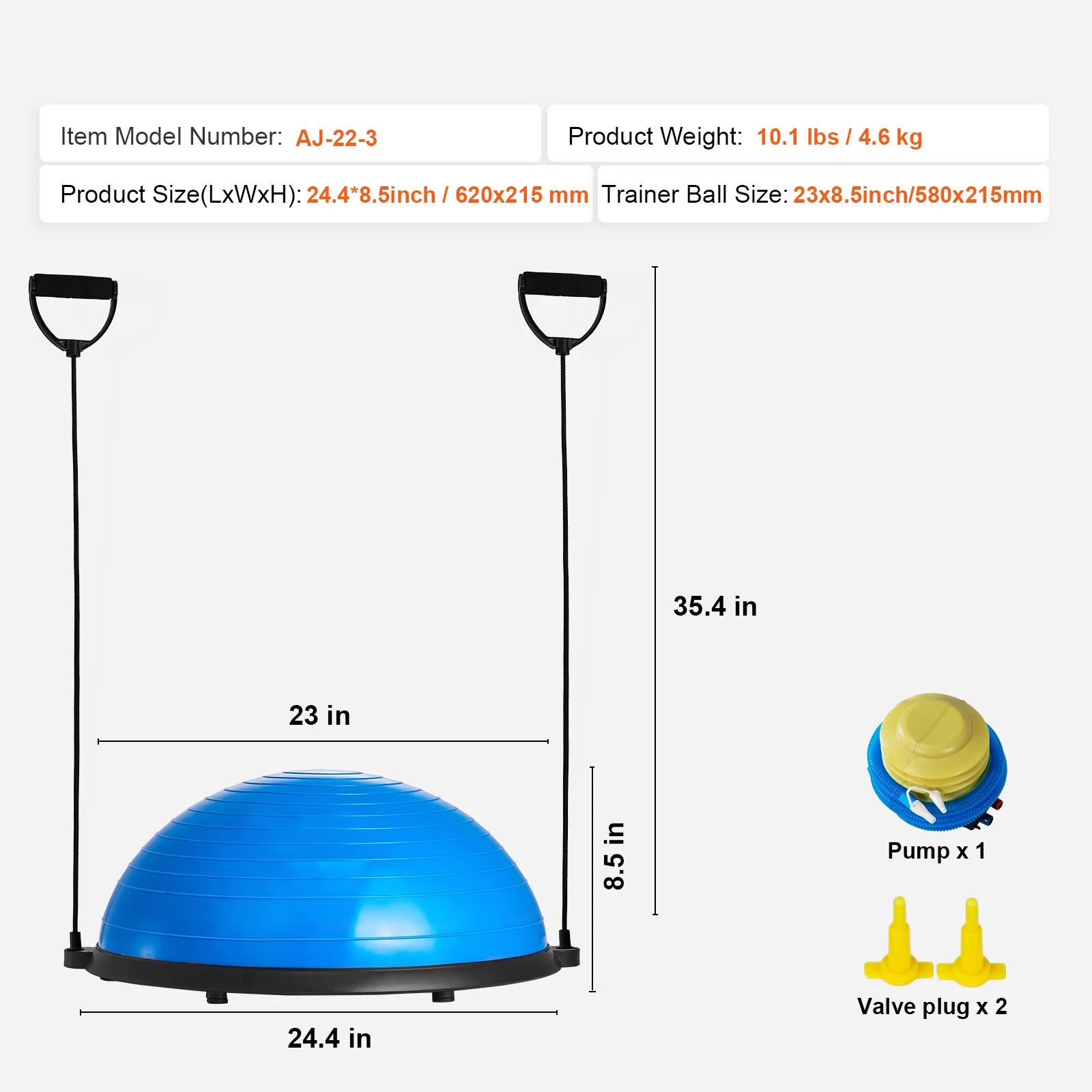 VEVOR 23 Inch Half Exercise Ball Trainer with Resistance Bands for Stability and Balance - Wellness Outdoor Gear