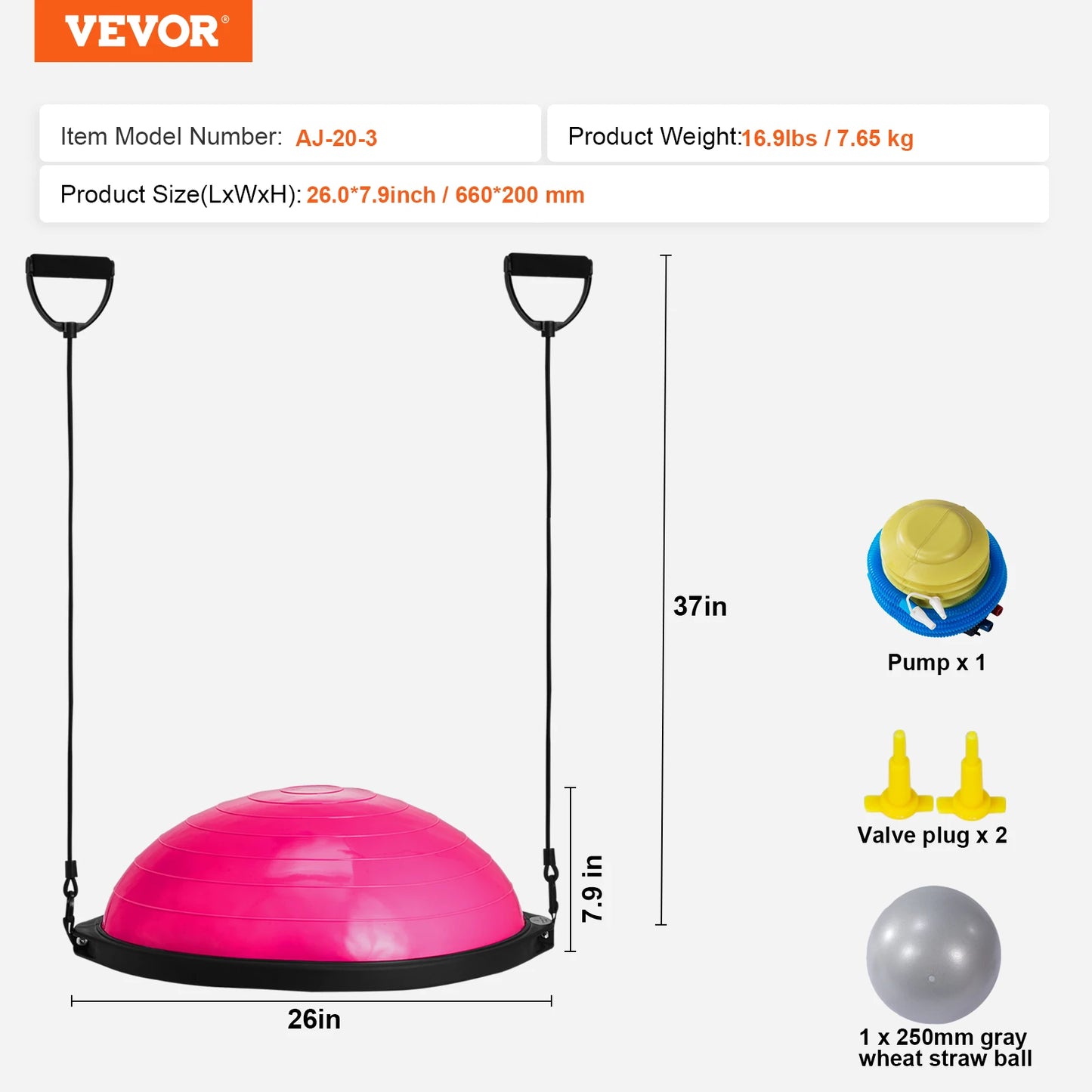 VEVOR 23 Inch Half Exercise Ball Trainer with Resistance Bands for Stability and Balance - Wellness Outdoor Gear