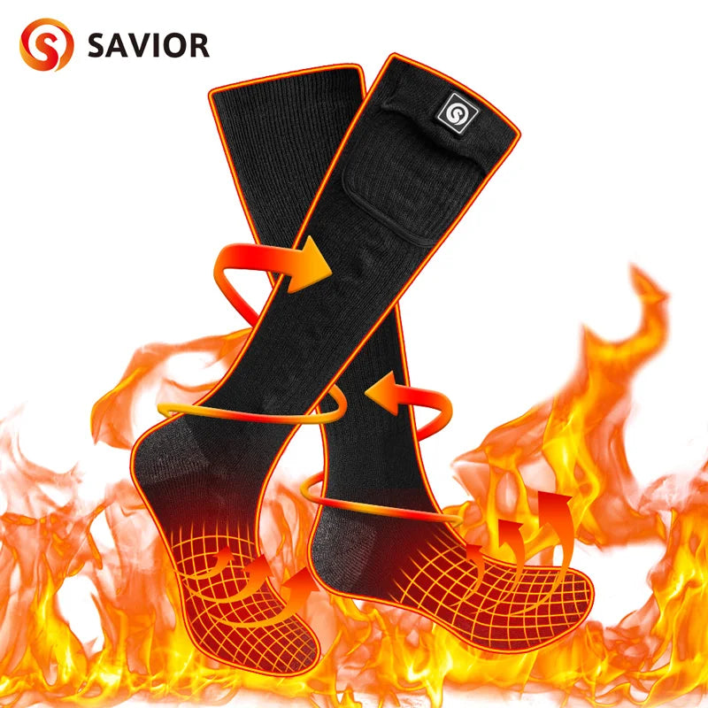 Savior Heat Battery Electric Heated Socks for Men and Women Winter Sports Rechargeable Warmth - Wellness Outdoor Gear