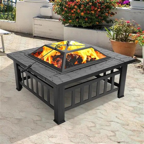 Multifunctional Fire Pit Table Square Metal Outdoor Stove - Wellness Outdoor Gear