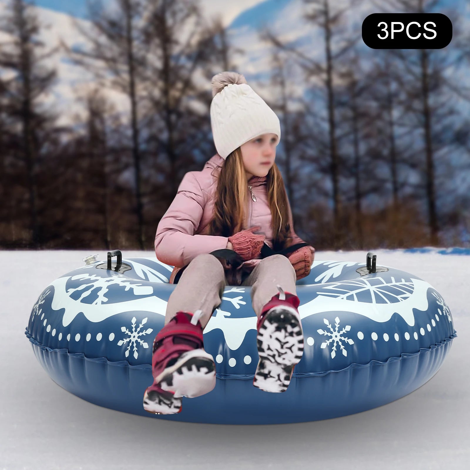 Set of Three 40 Inch Inflatable Snow Sleds in Blue for Fun Winter Adventures - Wellness Outdoor Gear