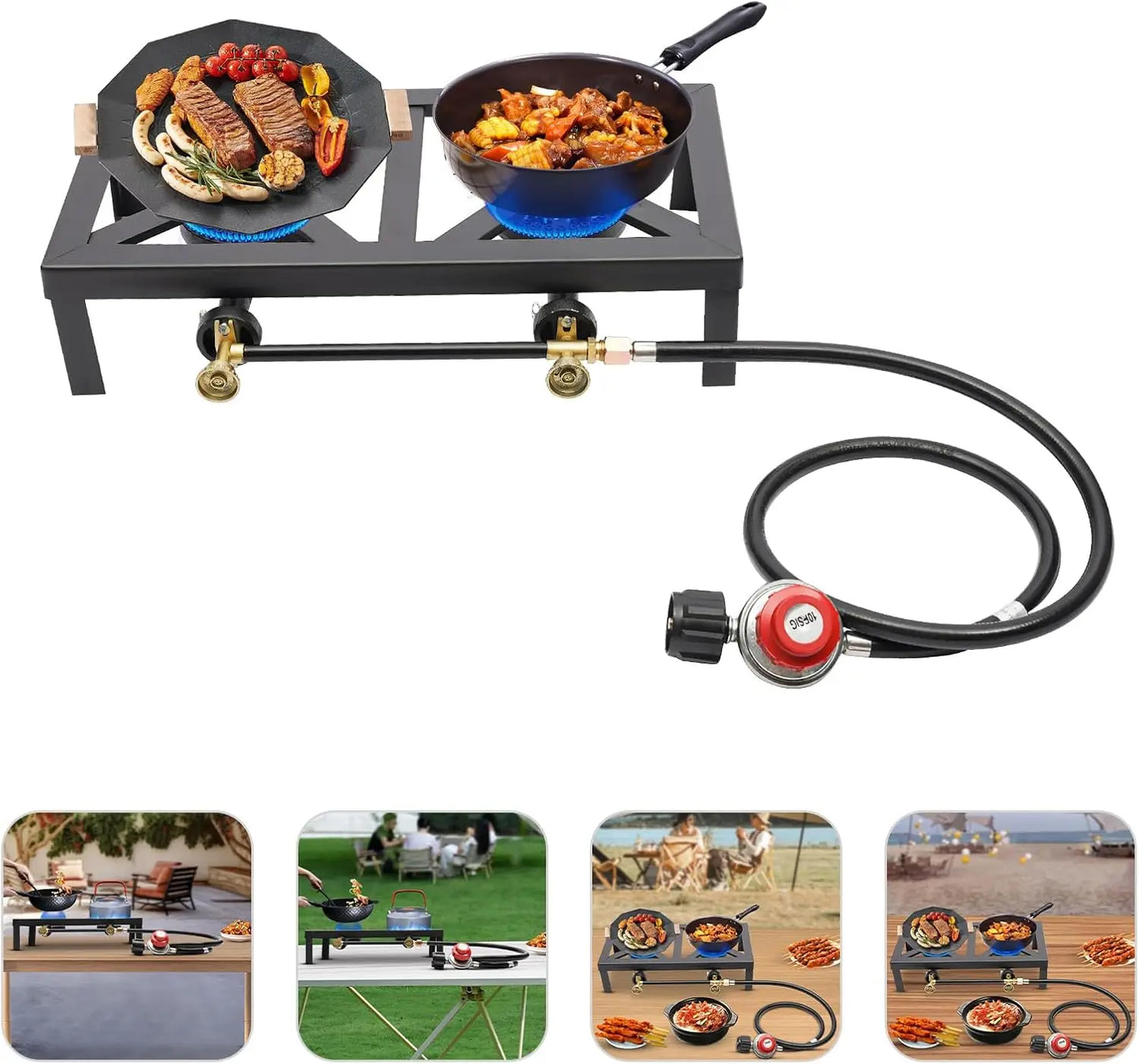 Portable Propane Camp Stove 2 Burner Cast Iron LPG Cooker For Outdoor Cooking