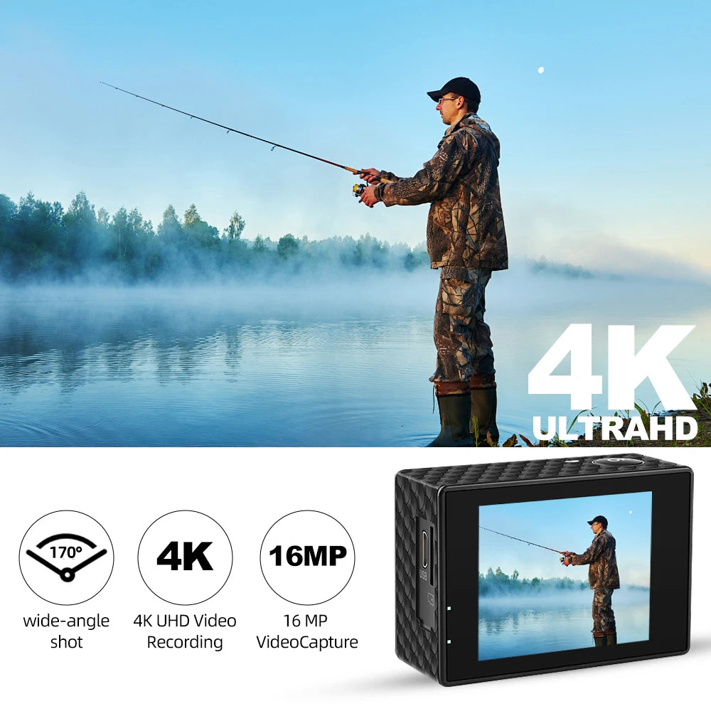 Ultra HD 4K Action Camera with Wi-Fi 16MP 2 Inch Screen 170 Degree Wide Angle - Wellness Outdoor Gear
