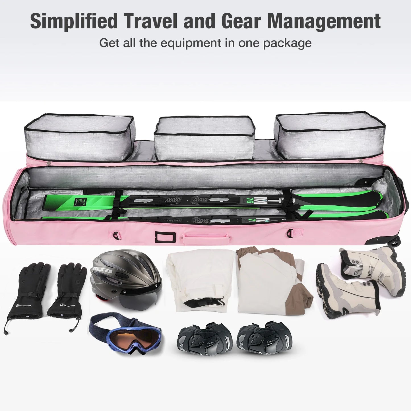 Warmounts Ski Bag With Rolling Wheels Waterproof Storage - Wellness Outdoor Gear