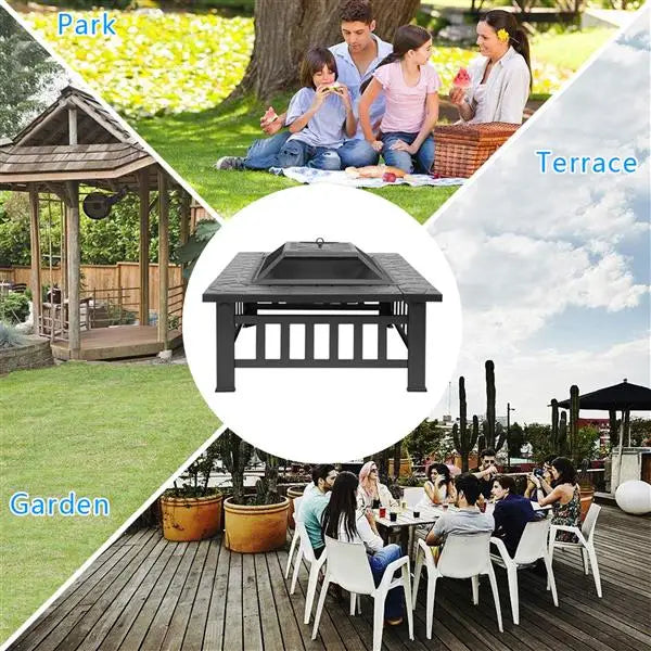 Multifunctional Fire Pit Table Square Metal Outdoor Stove - Wellness Outdoor Gear