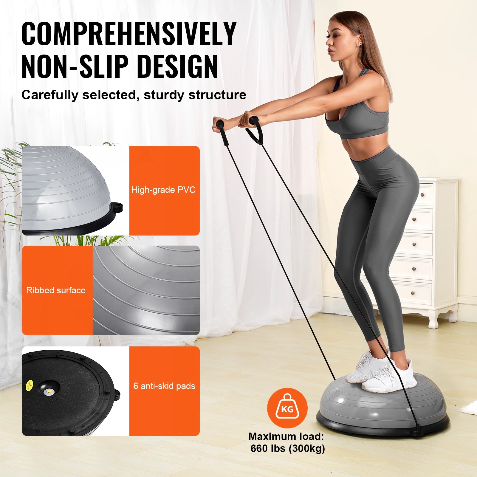 VEVOR 23 Inch Half Exercise Ball Trainer with Resistance Bands for Stability and Balance - Wellness Outdoor Gear