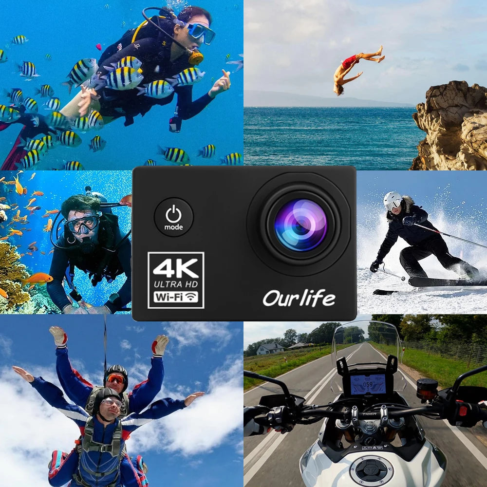 Ultra HD 4K Action Camera with Wi-Fi 16MP 2 Inch Screen 170 Degree Wide Angle - Wellness Outdoor Gear