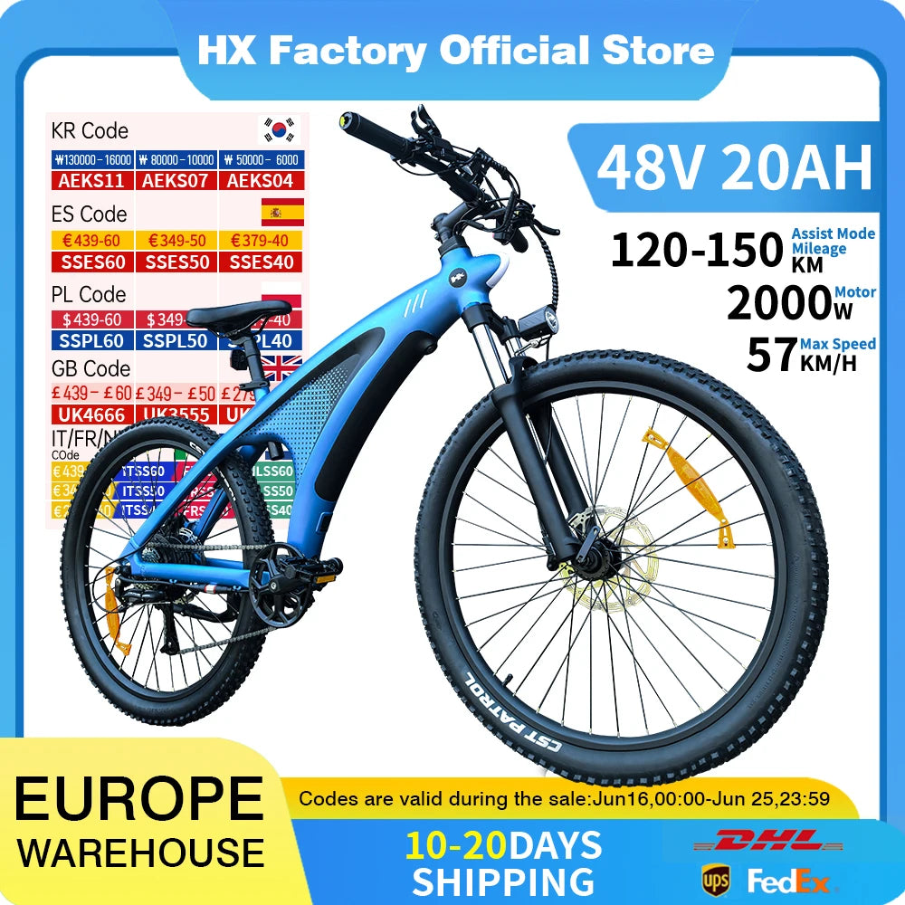 HX Q5 Electric Mountain Bike 2000W 48V 20Ah Off Road - Wellness Outdoor Gear